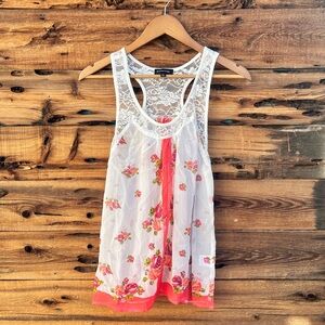 RAMPAGE | Sheer Lace Floral Sleeveless Tank Top Blouse L